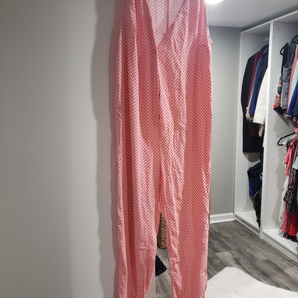 Pink polkadot maternity jumpsuit